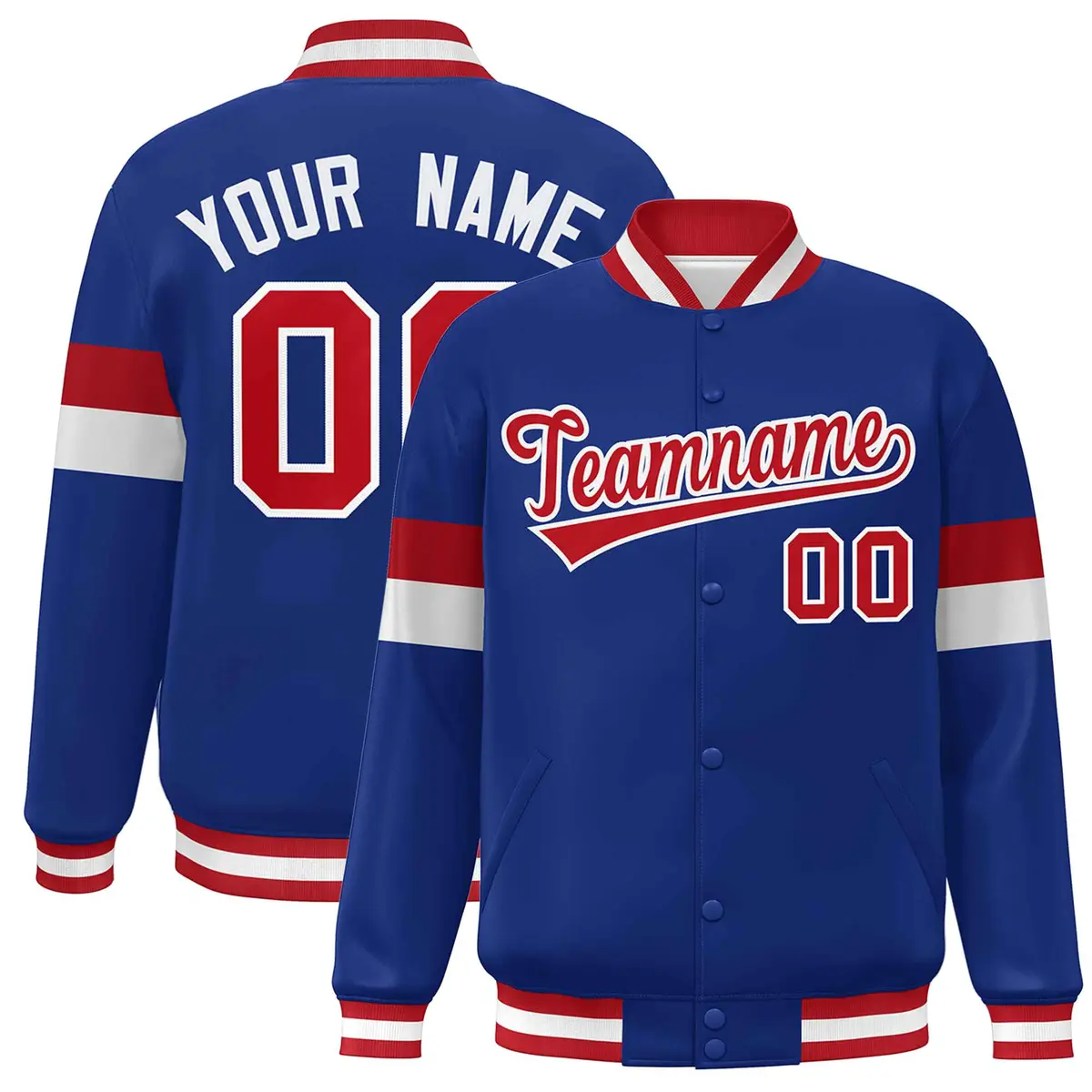 Royal Red-White Color Block Varsity Full-Snap Baseball Jacket