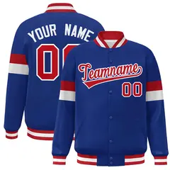 Royal Red-White Color Block Varsity Full-Snap Baseball Jacket 1