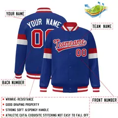 Royal Red-White Color Block Varsity Full-Snap Baseball Jacket 2
