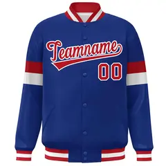 Royal Red-White Color Block Varsity Full-Snap Baseball Jacket 3