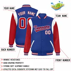 Royal Red-White Color Block Varsity Full-Snap Baseball Jacket 2