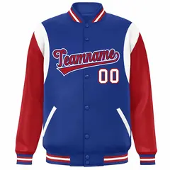 Royal Red-White Color Block Varsity Full-Snap Baseball Jacket 3