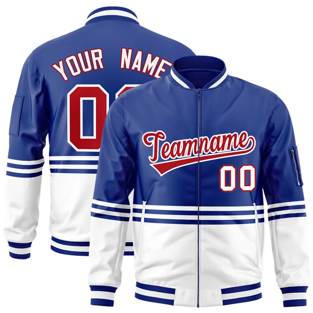 Royal Red-White Color Block Varsity Full-Zip Letterman Bomber Jacket
