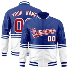 Royal Red-White Color Block Varsity Full-Zip Letterman Bomber Jacket
