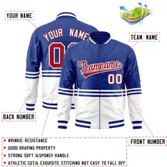 Royal Red-White Color Block Varsity Full-Zip Letterman Bomber Jacket 2