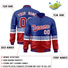 Royal Red-White Color Block Varsity Full-Zip Letterman Bomber Jacket 2