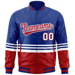 Royal Red-White Color Block Varsity Full-Zip Letterman Bomber Jacket 3
