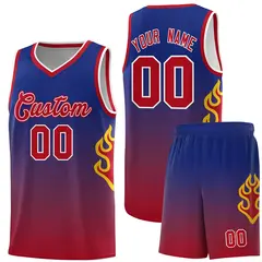 Royal Red-White Flame Gradient Basketball Jersey 1