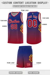 Royal Red-White Flame Gradient Basketball Jersey 2