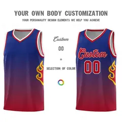 Royal Red-White Flame Gradient Basketball Jersey 3