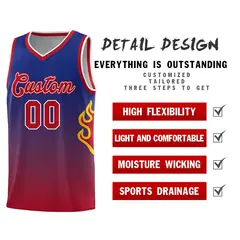Royal Red-White Flame Gradient Basketball Jersey 5