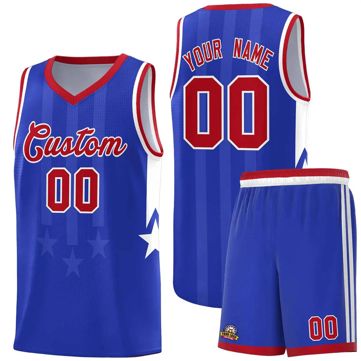 Royal Red White Gradient Star Graffiti Basketball Jersey
