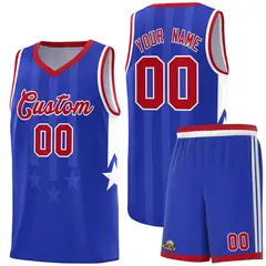 Royal Red White Gradient Star Graffiti Basketball Jersey