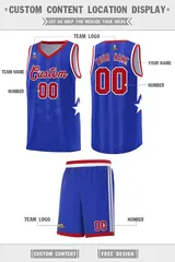 Royal Red White Gradient Star Graffiti Basketball Jersey 5