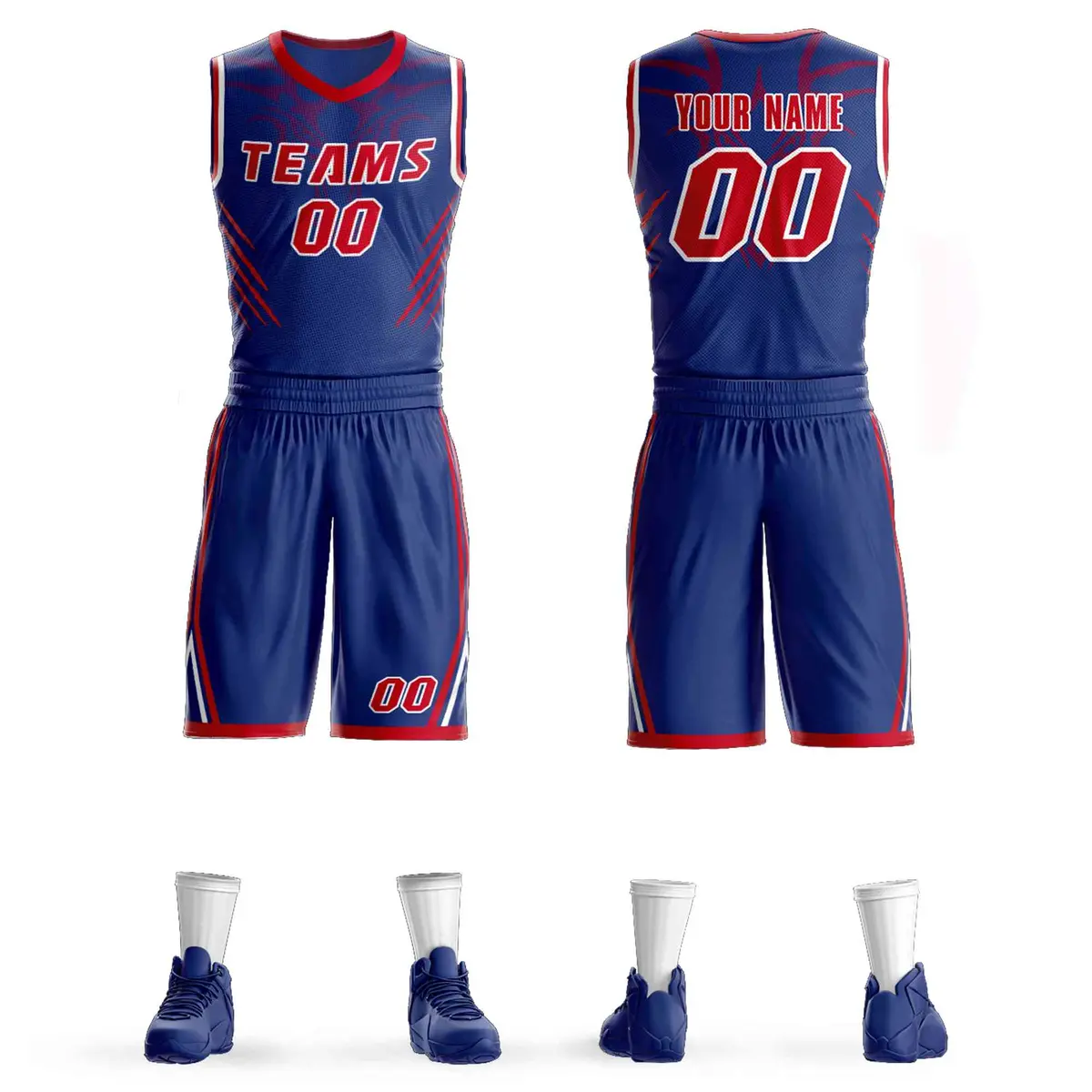 Royal Red-White Graffiti Claw Pattern Sets Basketball Jersey