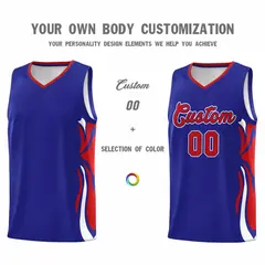 Royal Red White Graffiti Side Curve Basketball Jersey Sets 3