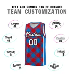 Royal Red-White Grid Basketball Kits For Team 4