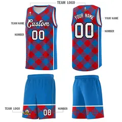 Royal Red-White Grid Basketball Kits For Team 5