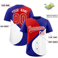 Royal Red-White Half Heart Color Block Baseball Jersey 2