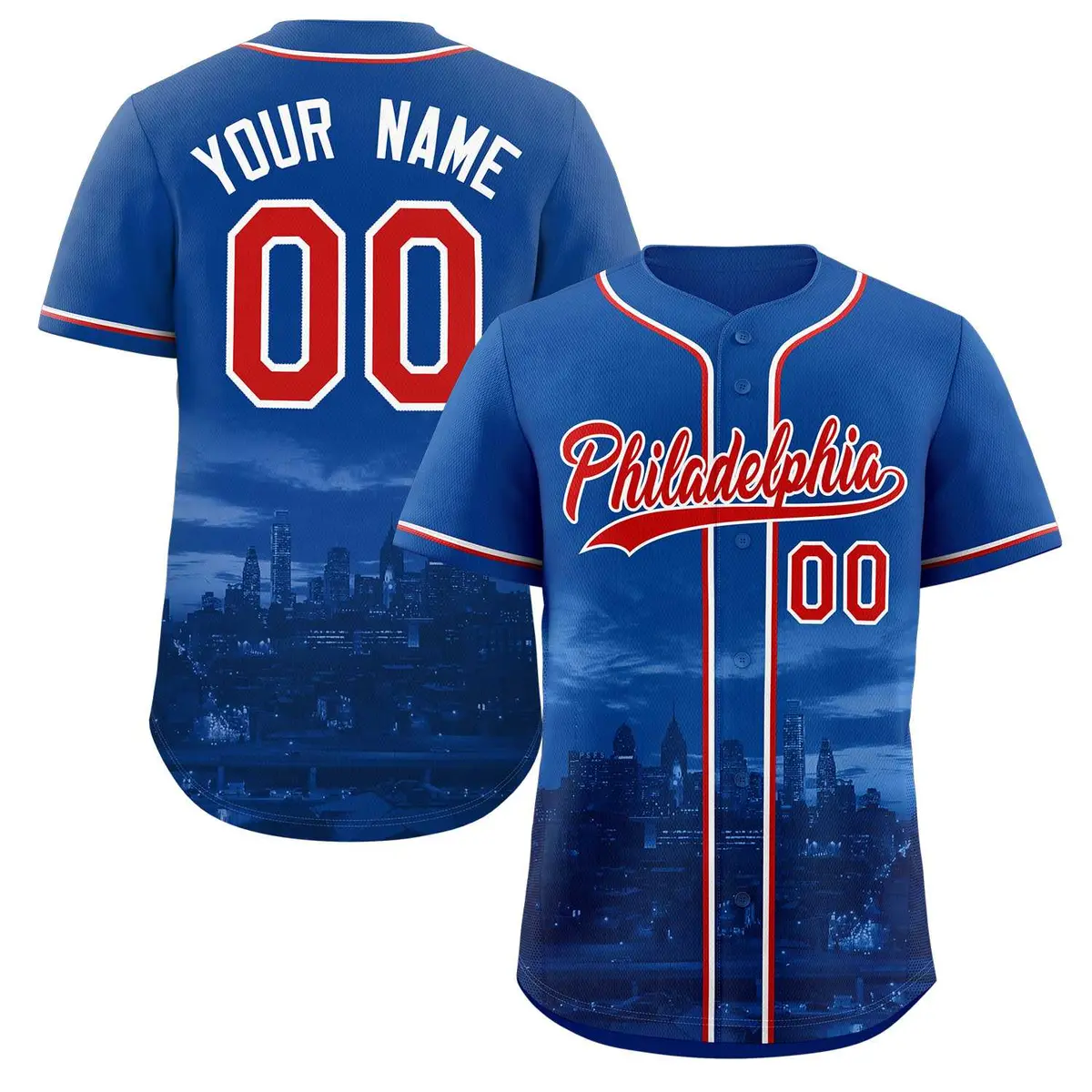 Royal Red-White Philadelphia City Skyline Baseball Jersey