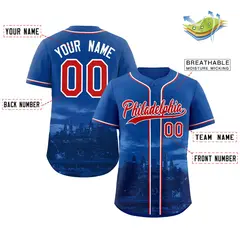 Royal Red-White Philadelphia City Skyline Baseball Jersey 2