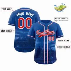 Royal Red-White Philadelphia City Skyline Baseball Jersey 2
