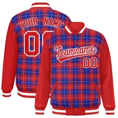 Royal Red-White Plaid Varsity Letterman Baseball Jacket 1