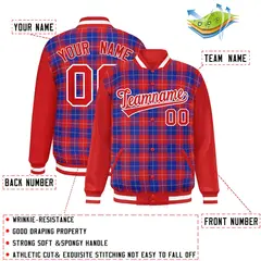 Royal Red-White Plaid Varsity Letterman Baseball Jacket 2