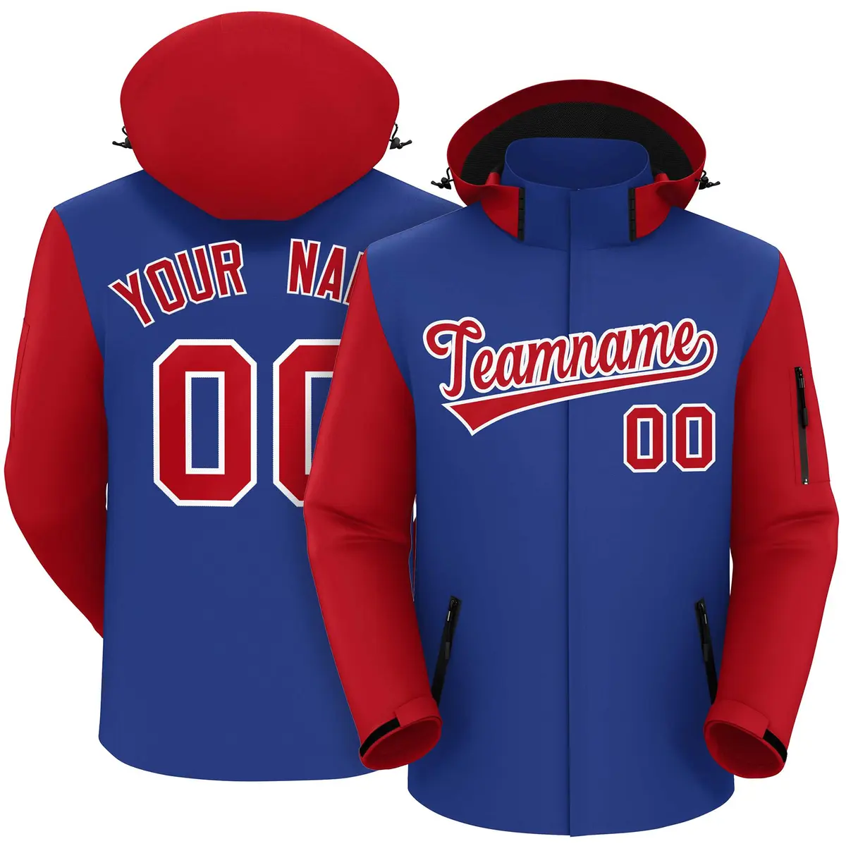 Royal Red-White Raglan Sleeves Waterproof Jacket
