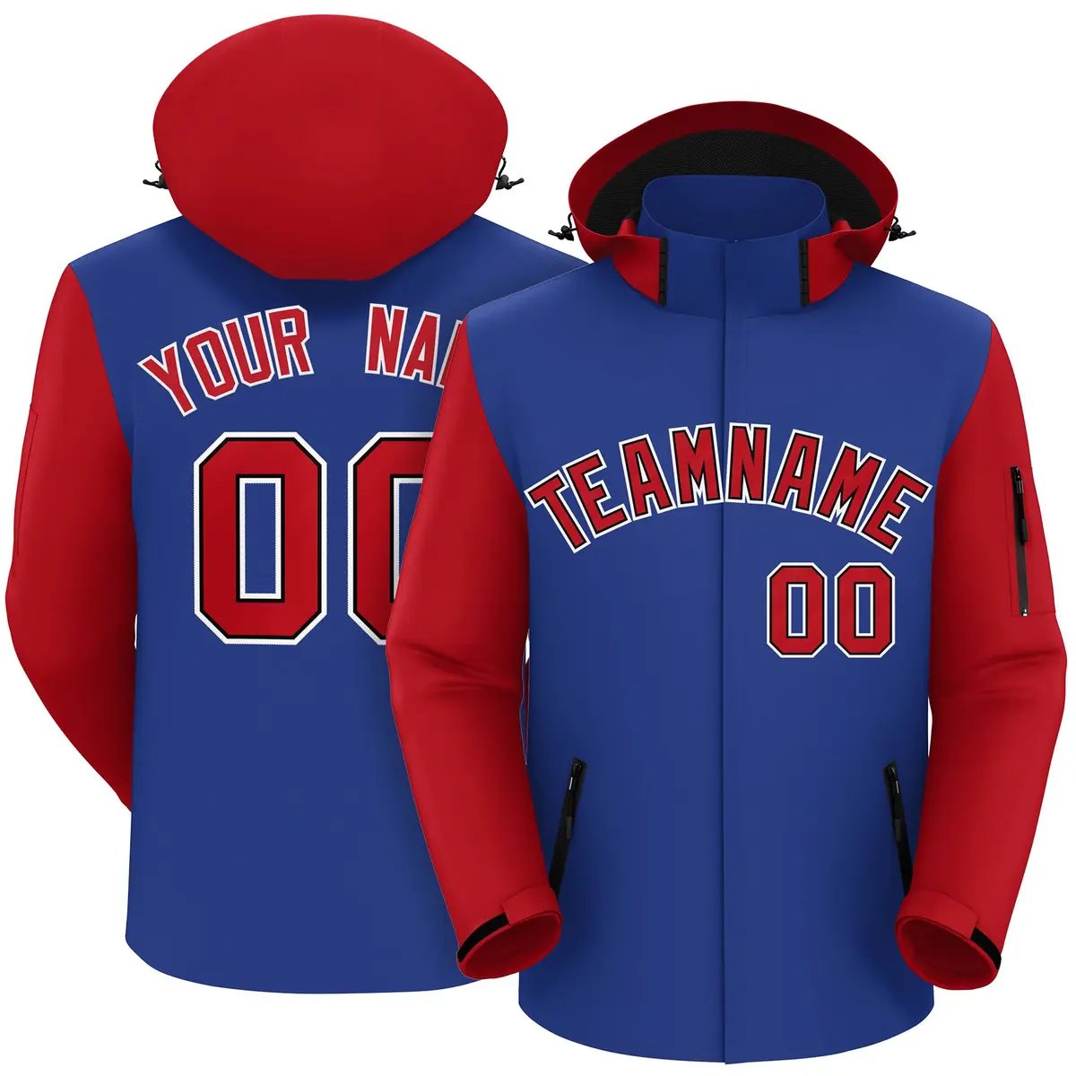 Royal Red-White Raglan Sleeves Waterproof Jacket