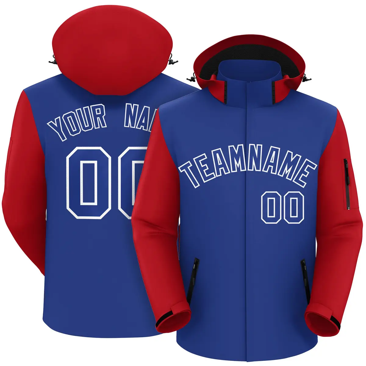Royal Red-White Raglan Sleeves Waterproof Jacket