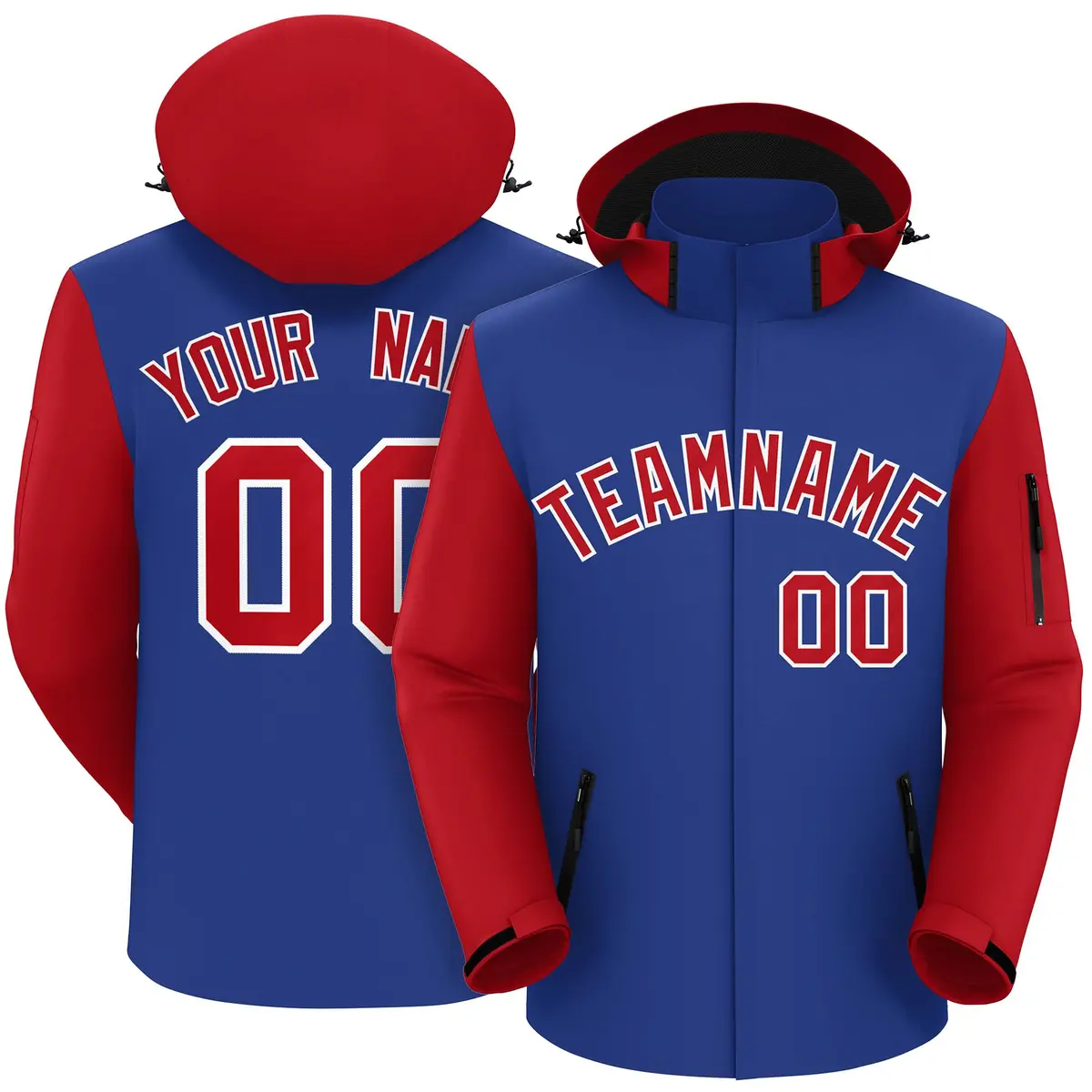Royal Red-White Raglan Sleeves Waterproof Jacket
