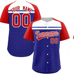 Royal Red-White Raglan Star Print Baseball Jersey