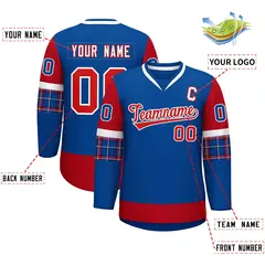 Royal Red-White Raglan V-Neck Hockey Jersey 2