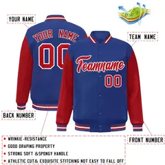 Royal Red White Raglan Varsity Full-Snap Letterman Jacket 2