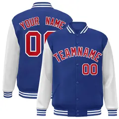 Royal Red White Raglan Varsity Full-Snap Letterman Jacket 1