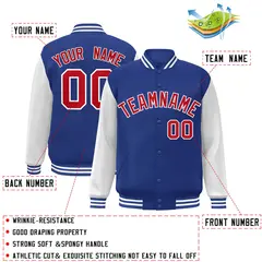 Royal Red White Raglan Varsity Full-Snap Letterman Jacket 2