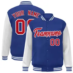 Royal Red White Raglan Varsity Full-Snap Letterman Jacket 1