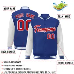 Royal Red White Raglan Varsity Full-Snap Letterman Jacket 2