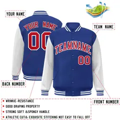 Royal Red White Raglan Varsity Full-Snap Letterman Jacket 2