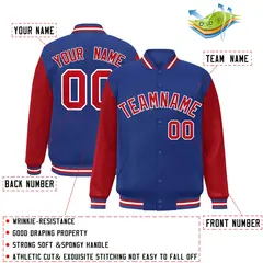 Royal Red White Raglan Varsity Full-Snap Letterman Jacket 2