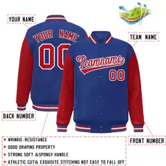 Royal Red White Raglan Varsity Full-Snap Letterman Jacket 2