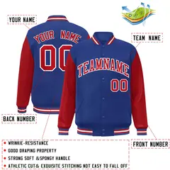 Royal Red White Raglan Varsity Full-Snap Letterman Jacket 2