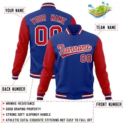 Royal Red White Raglan Varsity Full-Snap Letterman Jacket 4