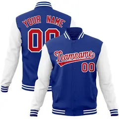 Royal Red White Raglan Varsity Full-Snap Letterman Jacket 1