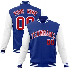 Royal Red White Raglan Varsity Full-Snap Letterman Jacket