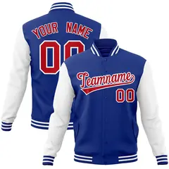 Royal Red White Raglan Varsity Full-Snap Letterman Jacket