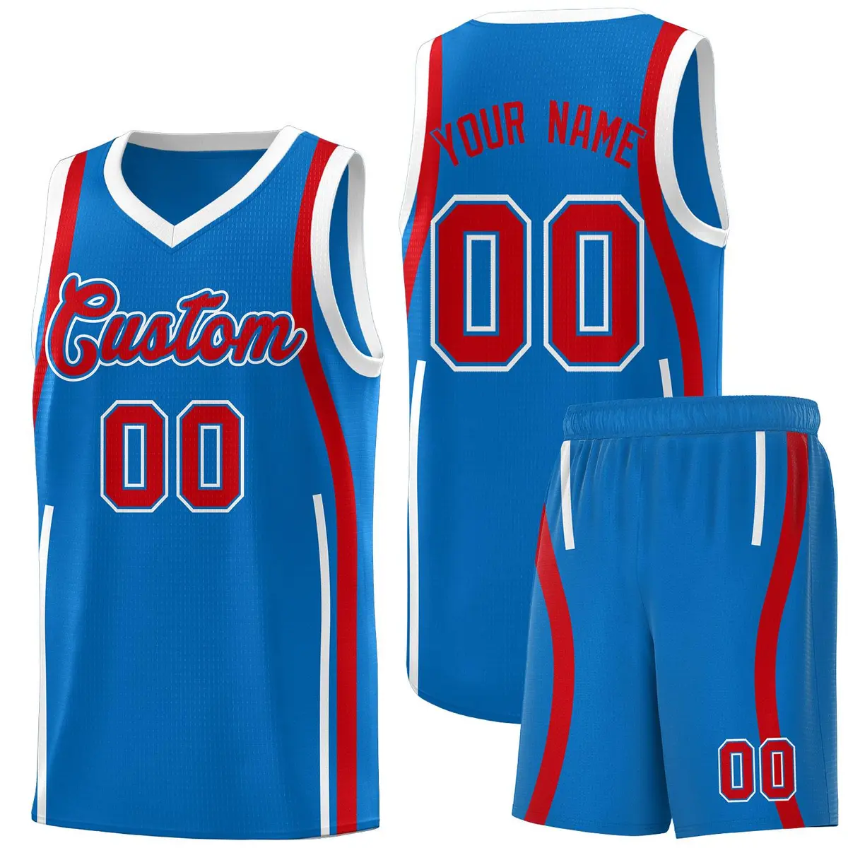 Royal Red-White Ribbon Pattern Basketball Kits