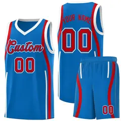 Royal Red-White Ribbon Pattern Basketball Kits 1