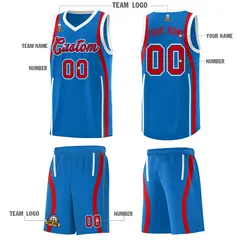 Royal Red-White Ribbon Pattern Basketball Kits 5